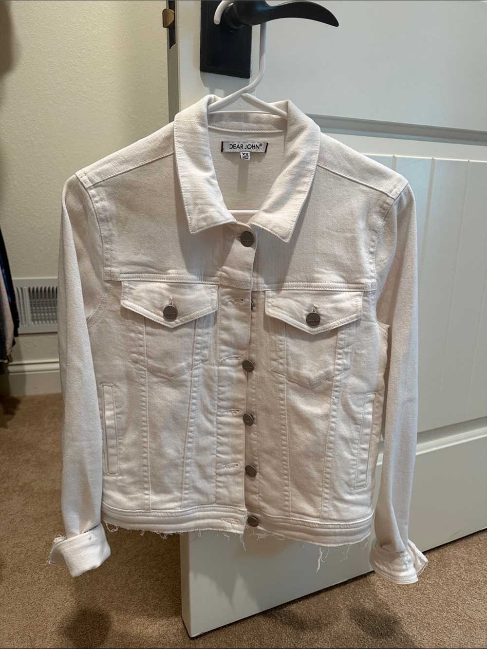 Dear John White Denim Jacket with Raw Hem